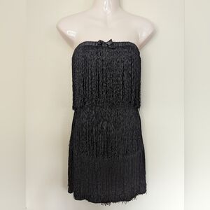 Retro anne-x black fringe strapless dress xs/small